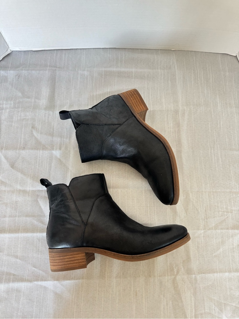 Lucky brand Black Leather Ankle Boots with Stacked Wood Heel Size 8M